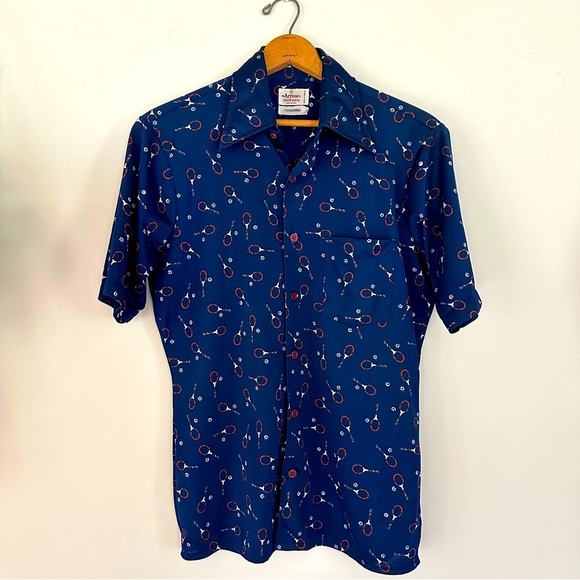 Vintage Mid 70’s Arrow Scrambler Tennis Button Down Shirt Size Medium - Picture 2 of 13